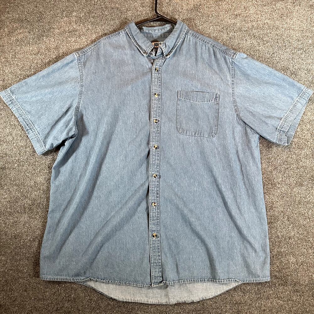 JOES USA Mens XL Chambray Denim Shirt Short Sleeve Button Up Cotton Blue
